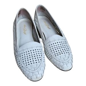 Vintage 1980s 90s Slip On Huaraches White Woven Leather Summer Sandals Loafers‌‌